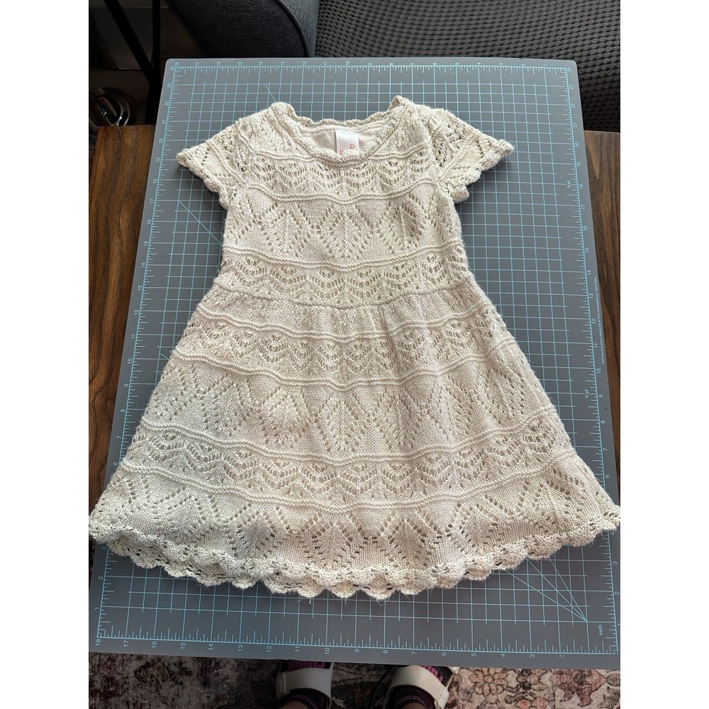 Cat & Jack Dress Off White Crochet Gold Accents Short Sleeve Size 4T